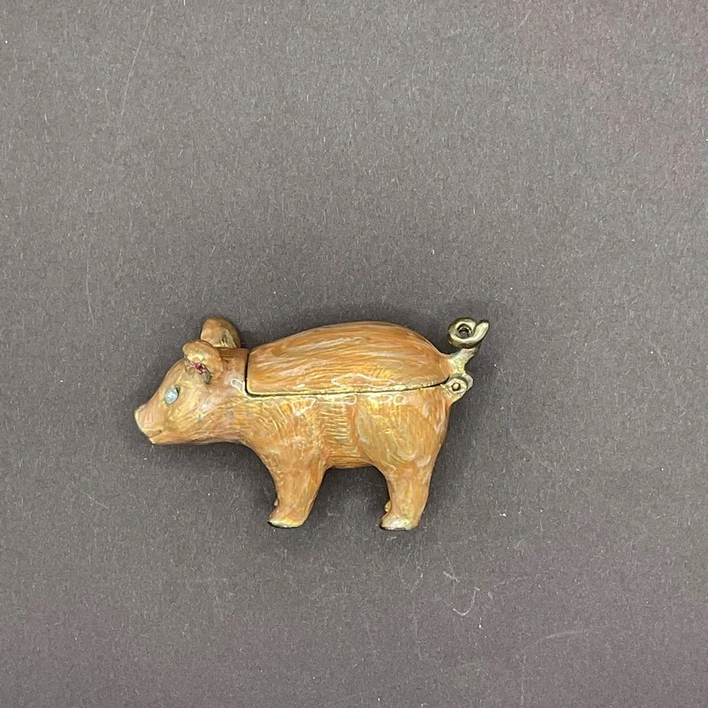VINTAGE MONET ENAMELED PIG TRINKET‎ BOX